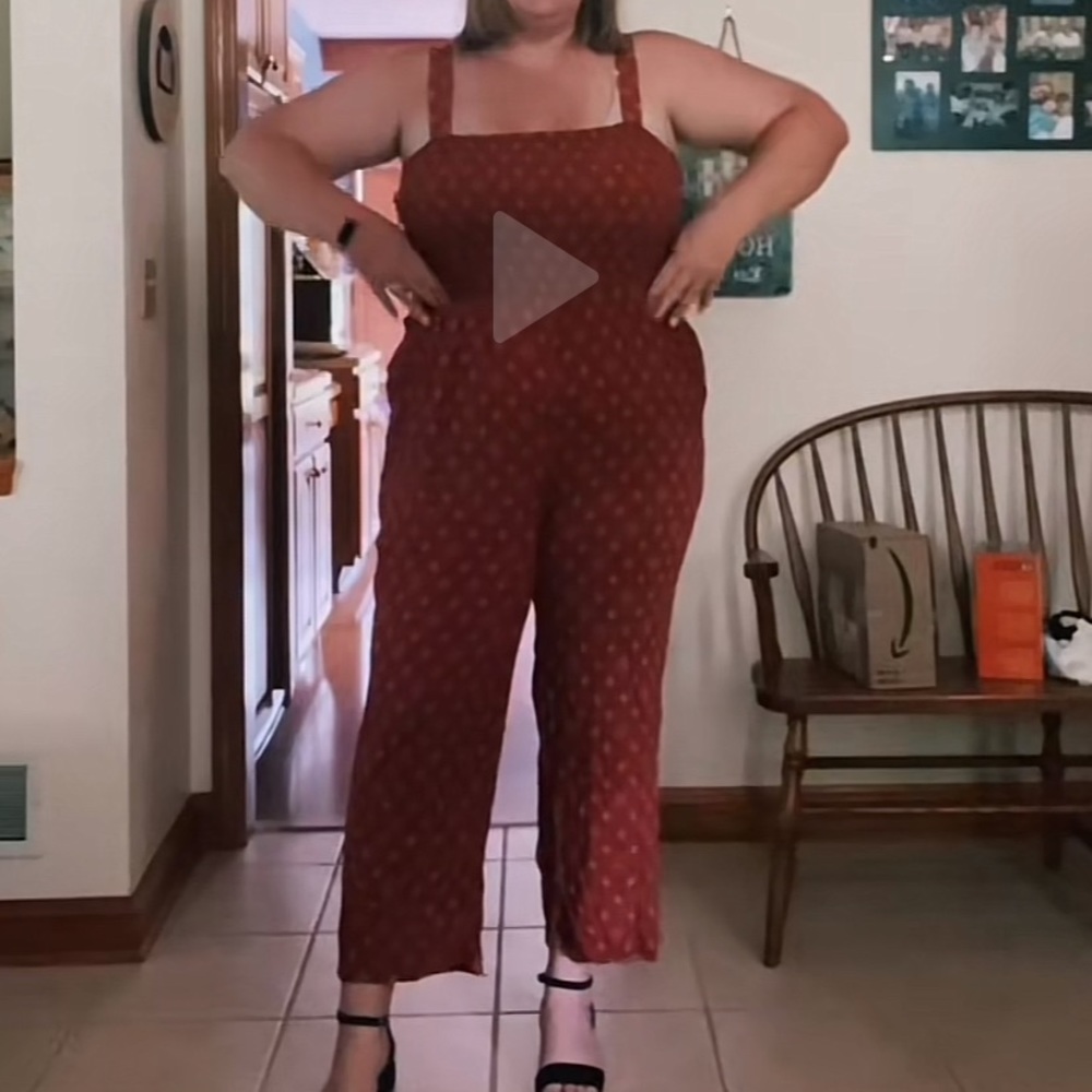 Women’s burnt orange floral jumpsuit